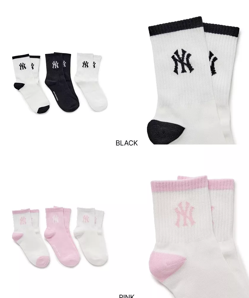 (set)<MLB>嬰兒襪子(2色)(공식)26N 베이직 단목 양말 3번들 (2color) 7ASOB106N