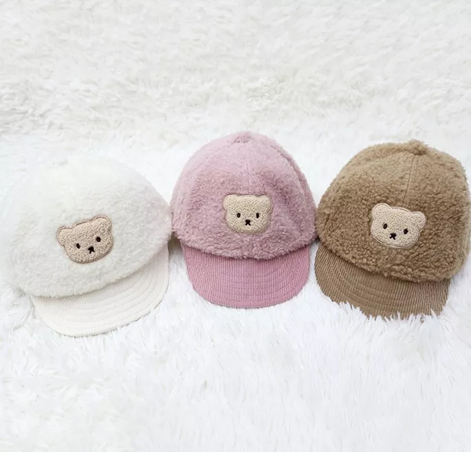 兒童小熊毛絨棒球帽