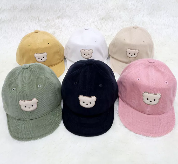 兒童小熊燈芯絨棒球帽