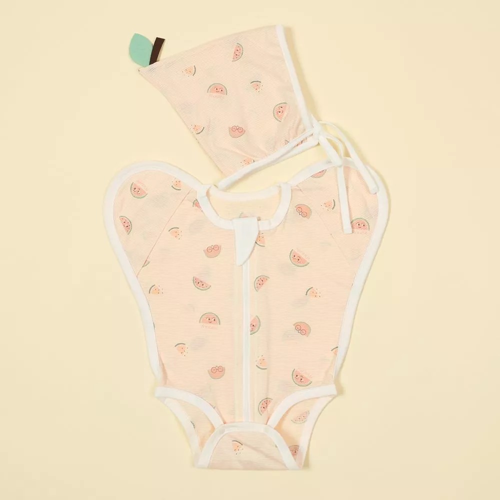 <Merebe>小西瓜蝴蝶包巾+胎帽(light)