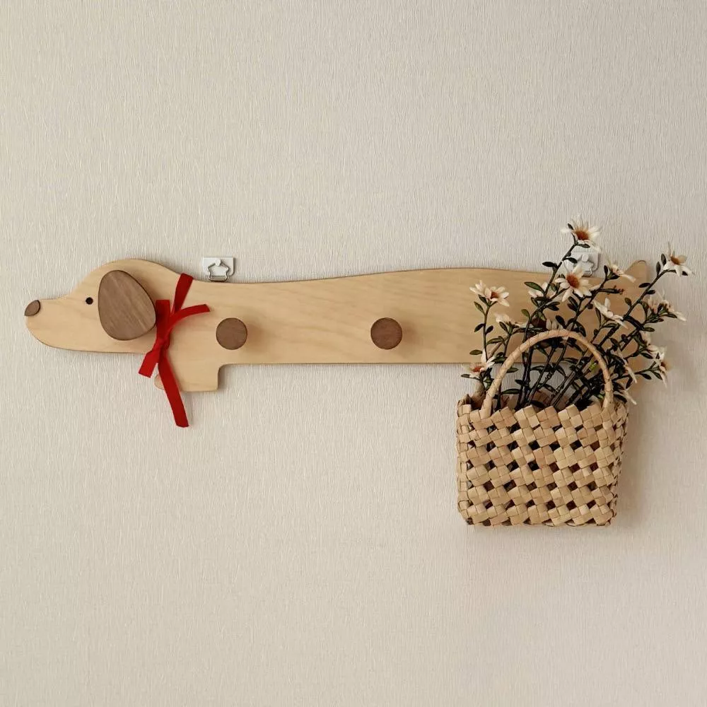 臘腸狗木製壁掛衣架