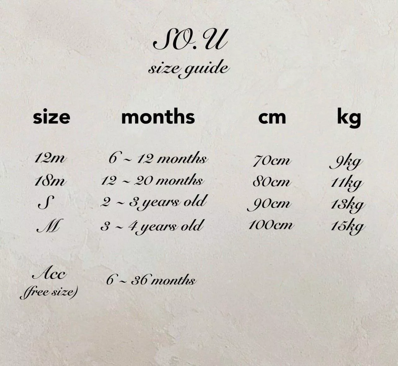 <SO.U>尺寸表-勿下單