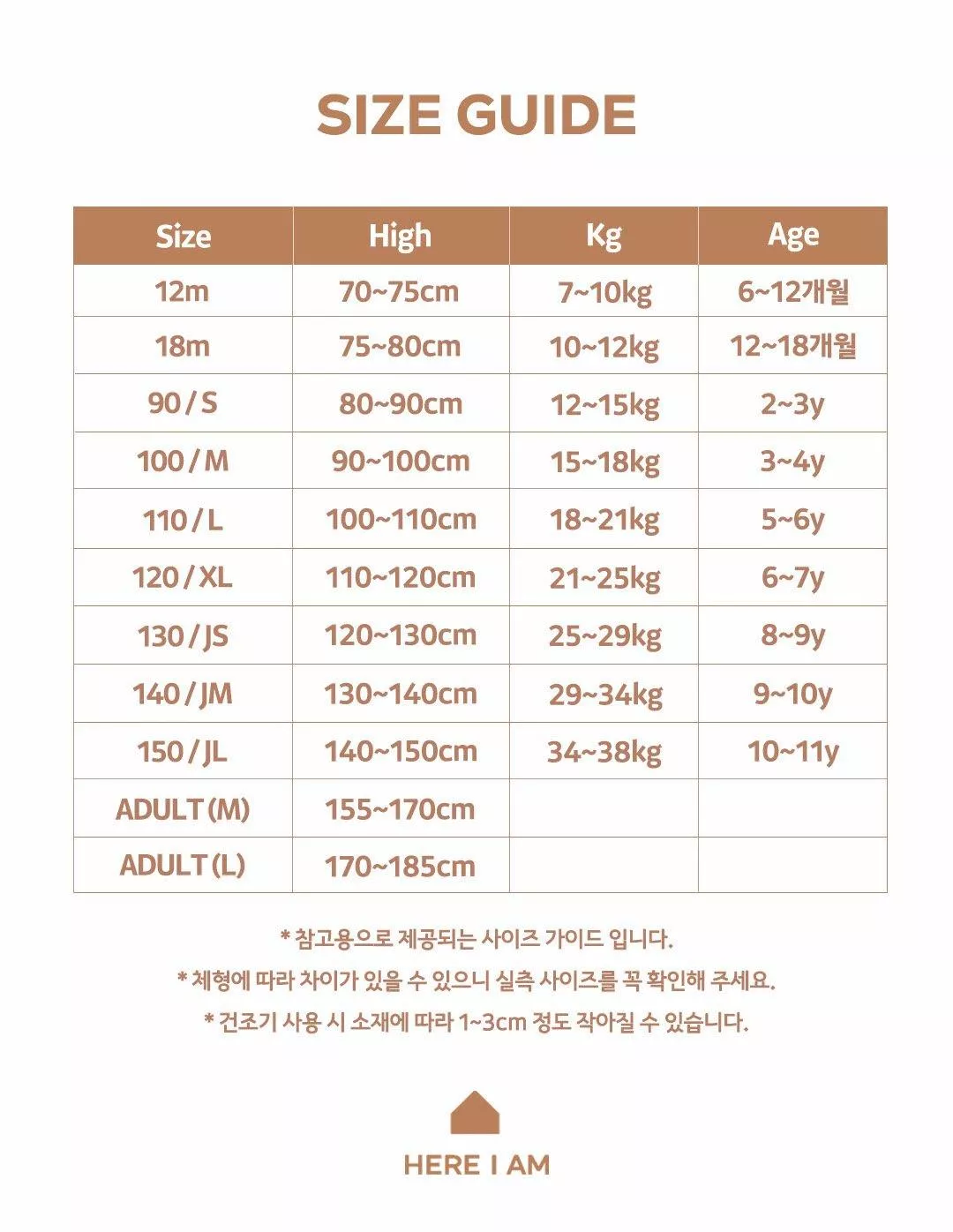 <Here I Am>尺寸表-勿下單
