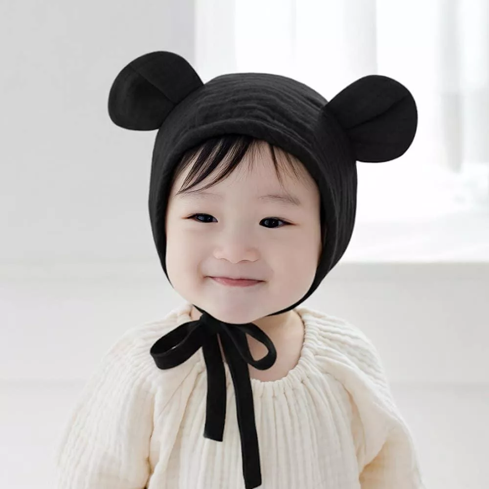 新生兒紗布帽子-熊熊(3色)