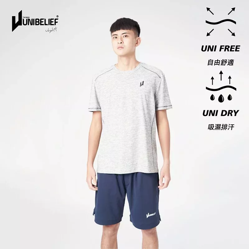 男圓領撞色線條機能短袖上衣