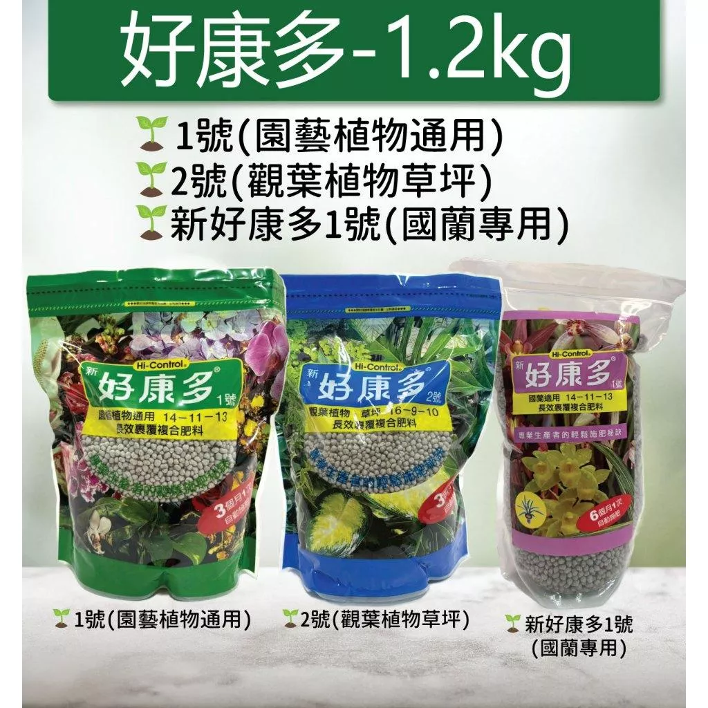 【滿額免運】好康多 1.2kg 1號(園藝通用) 2號(觀葉植物草坪) 國蘭洋蘭用 多肉土 觀葉植物 緩效肥 長效肥