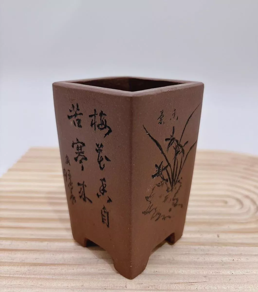 【滿額免運】紫砂 正方懸崖盆 中國風 多肉 紫砂花盆 透氣蘭花盆 紫砂花盆 羅漢松花盆 紫砂盆景盆 透氣 古典 綜一園藝