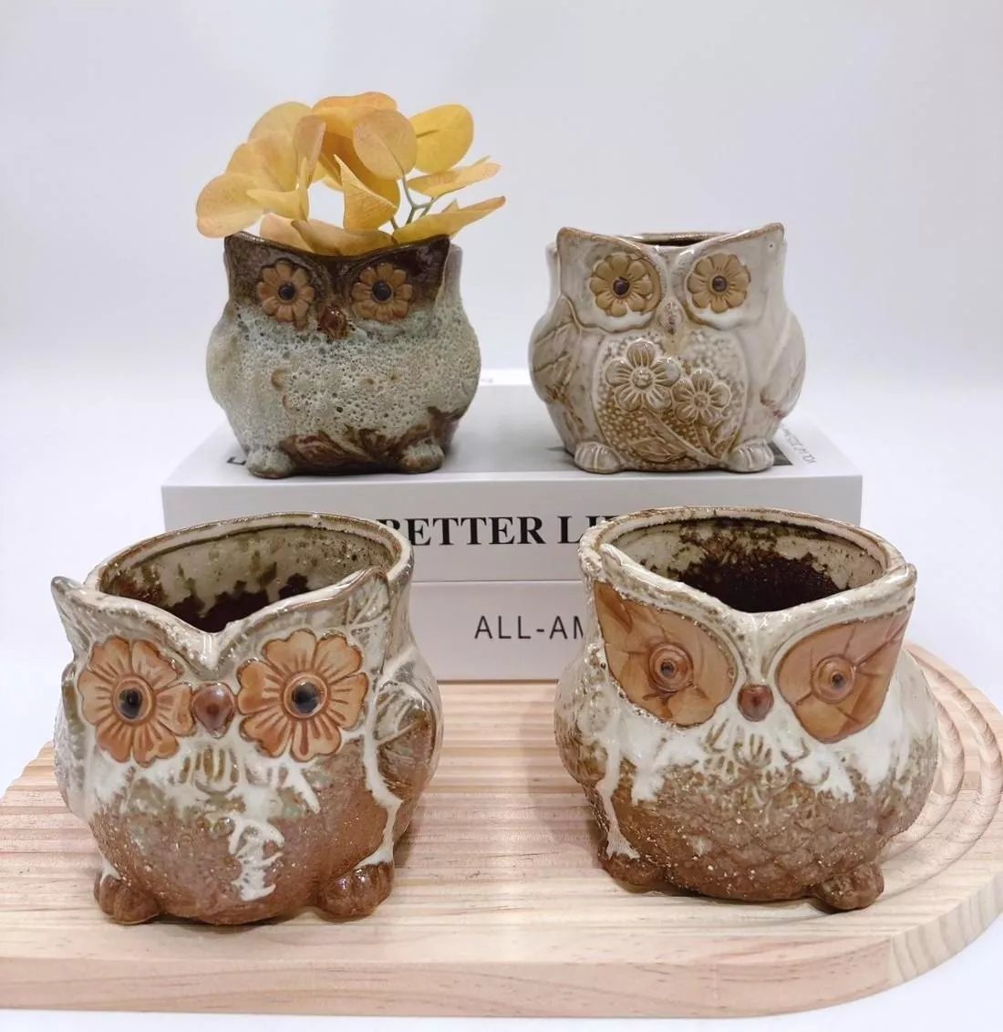 【滿額免運】貓頭鷹花盆 8款 隨機出貨 生活家飾 陶盆 蘭花盆 多肉花盆 仙人掌花盆 陶瓷花盆 小盆栽 盆器  綜一園藝