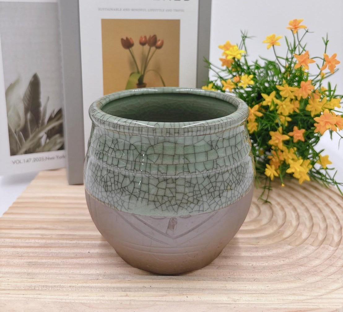 【滿額免運】黑紋冰裂 花盆 生活家飾 陶盆 蘭花盆 多肉花盆 仙人掌花盆 陶瓷花盆 小盆栽 盆器  綜一園藝
