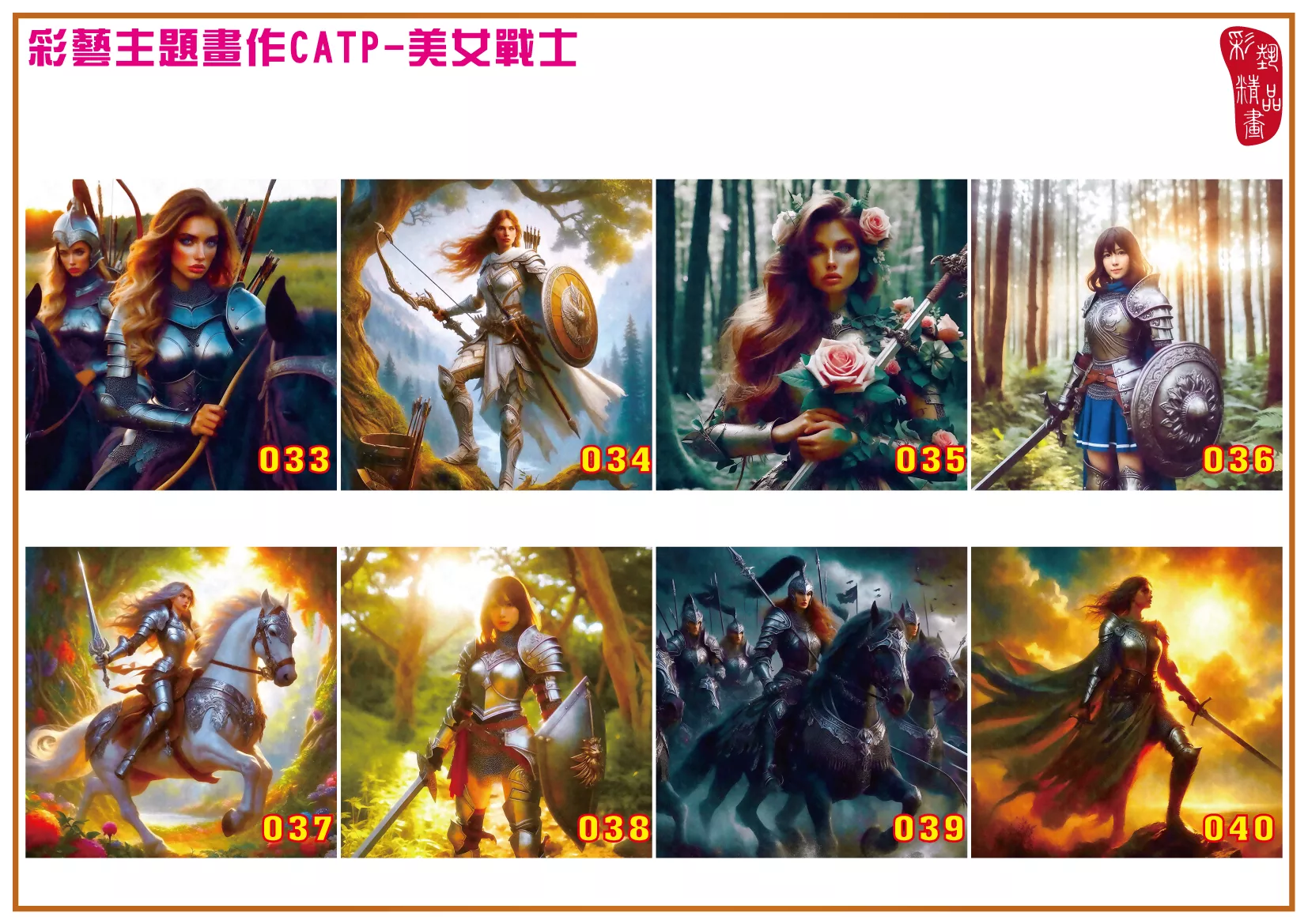 彩藝精品畫 印刷複製畫 主題畫作 美女戰士 客製畫 (包邊油畫與PP相紙霧面大圖) 方形 CATP-1033~1040 多種尺寸可選