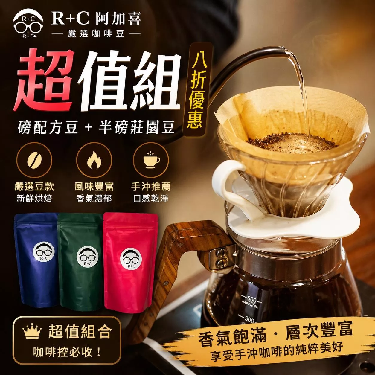 超值組一磅配方豆+半磅莊園豆八折