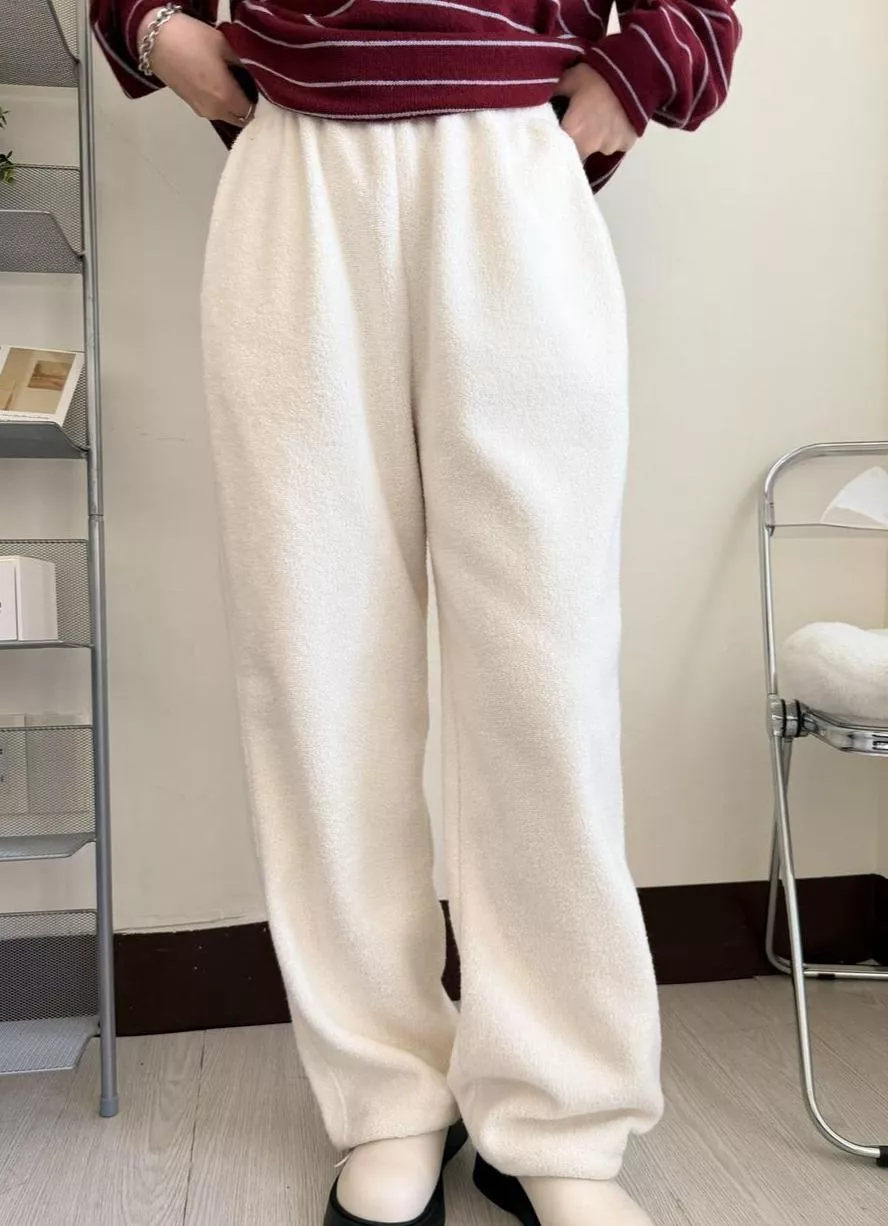 內刷絨羊毛休閒褲 白/深灰色