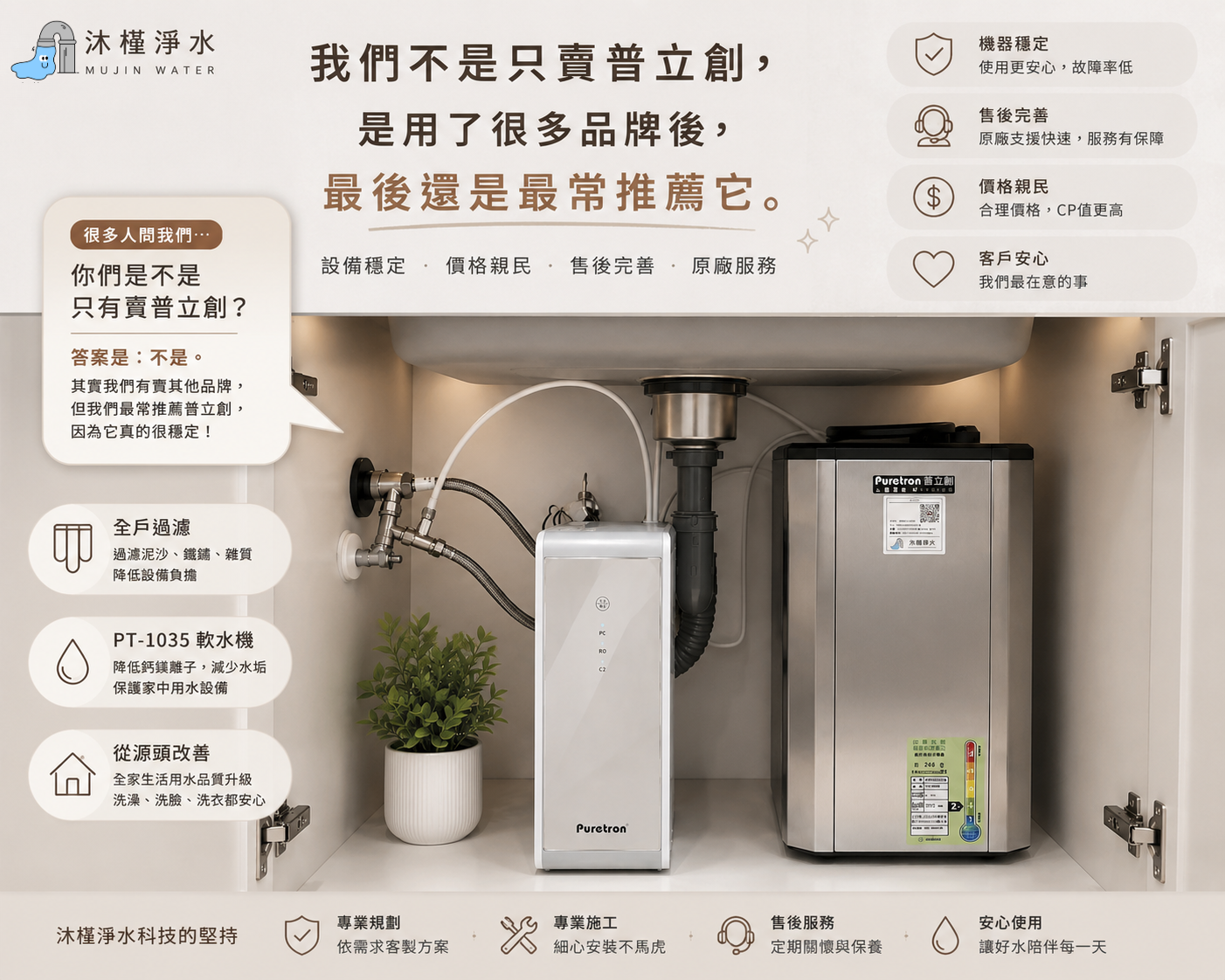 為什麼沐槿淨水只推薦普立創？不是因為只賣，而是因為用了才知道差別