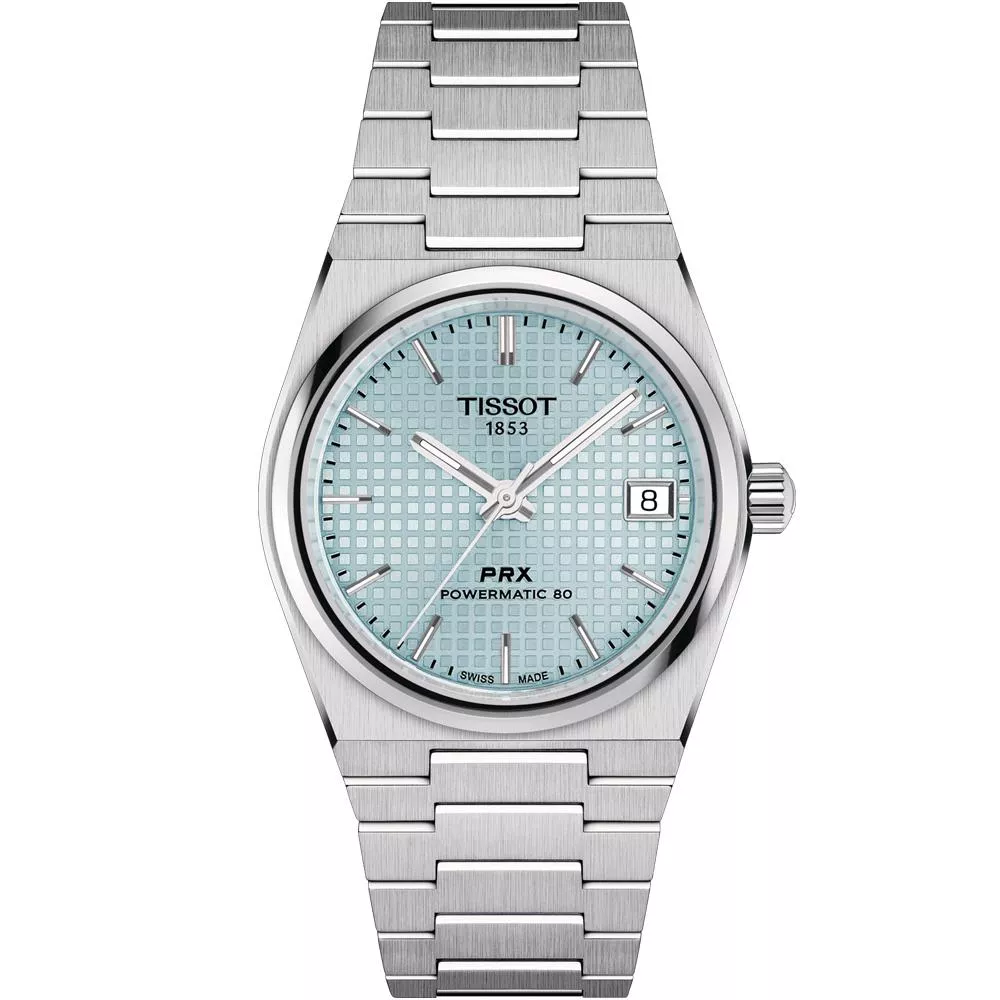 TISSOT 天梭 官方授權 PRX系列 80小時動力機械腕錶-35mm冰藍 T1372071135100