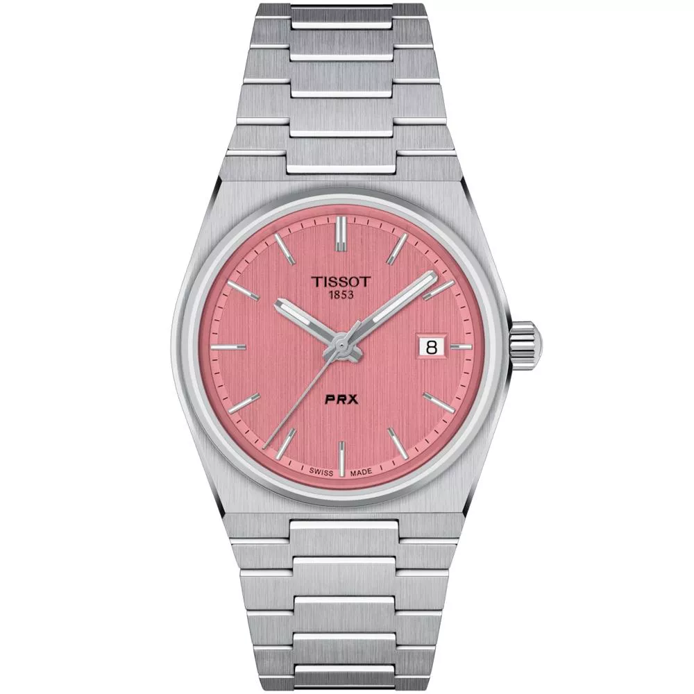 TISSOT 天梭 官方授權 PRX 經典簡約石英腕錶-35mm粉色 T1372101133100