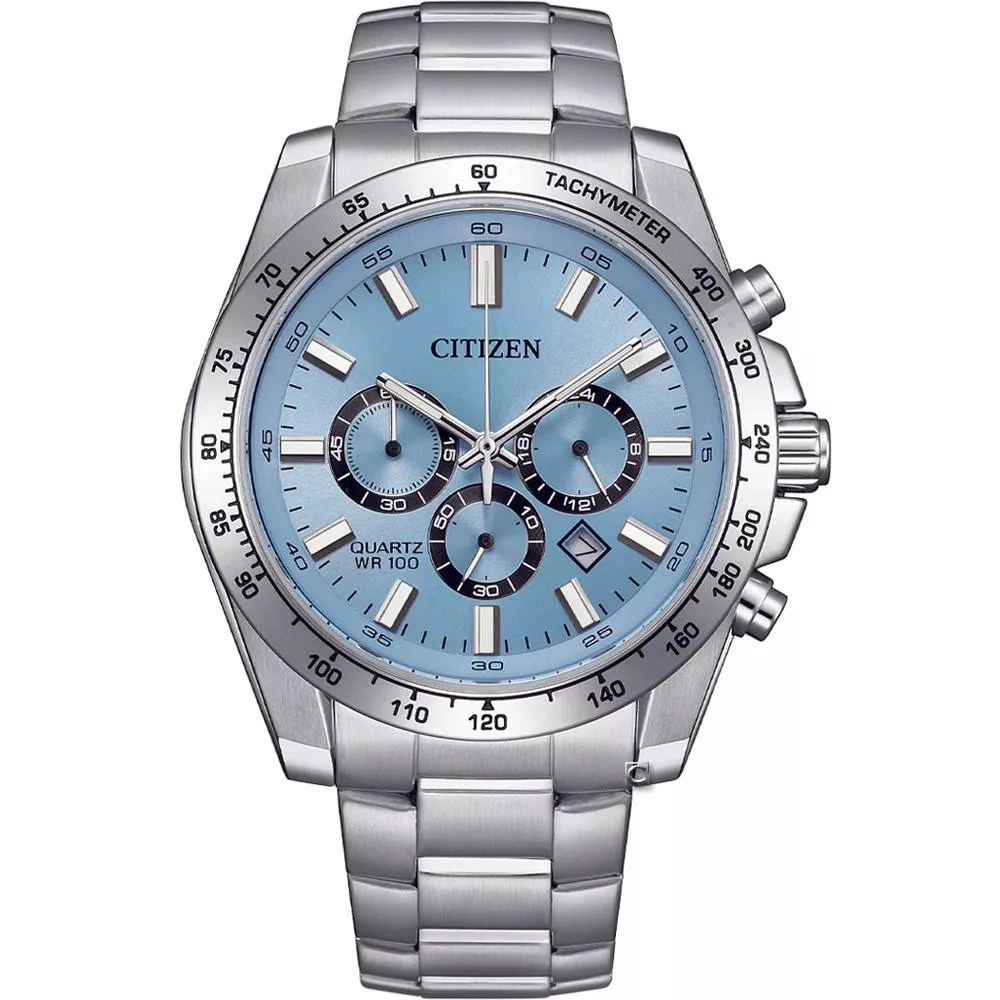 CITIZEN 星辰 Chronograph 運動潮男計時石英腕錶-44mm冰藍 AN8230-59L