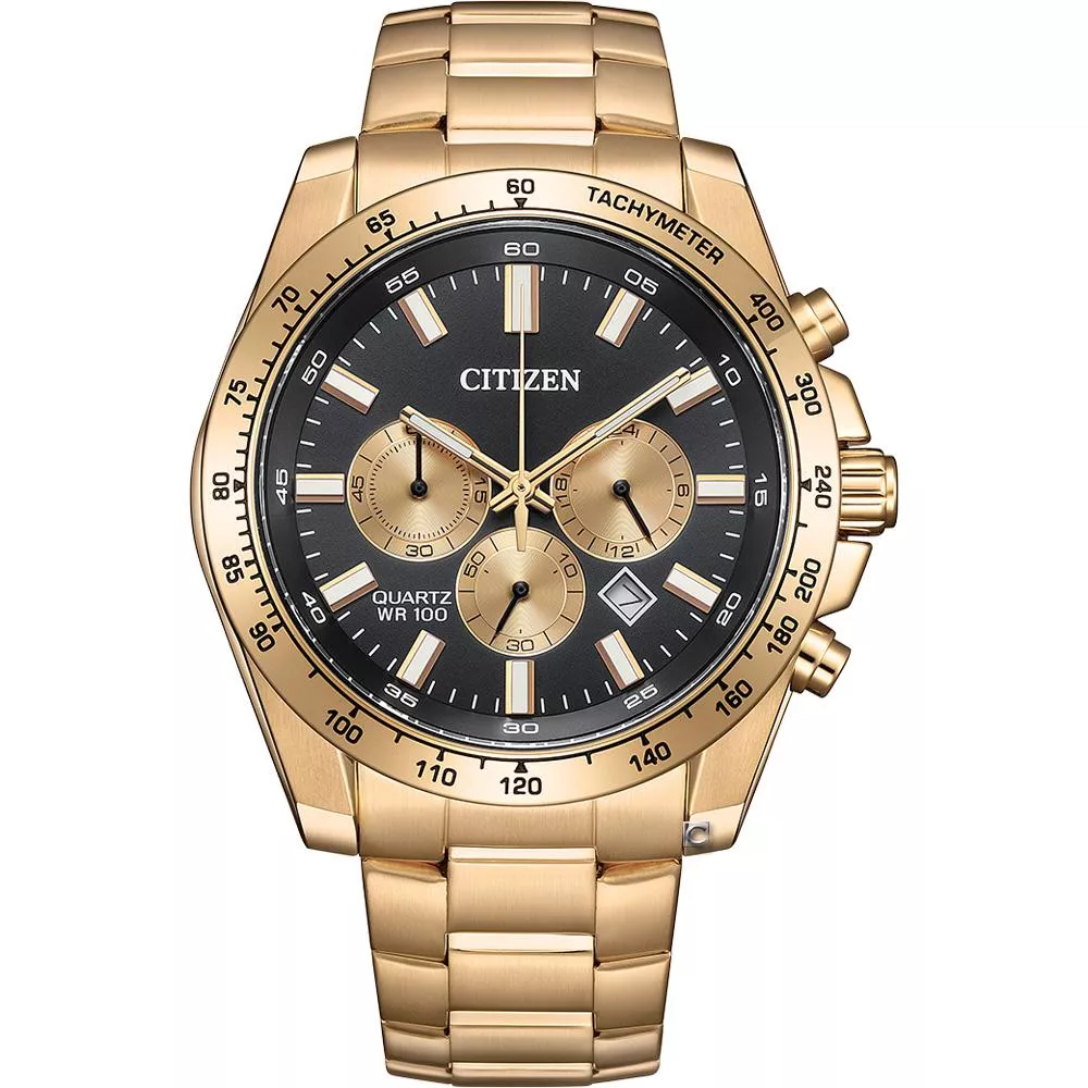 CITIZEN 星辰 Chronograph 運動潮男計時石英腕錶-44mm玫瑰金色 AN8233-51E