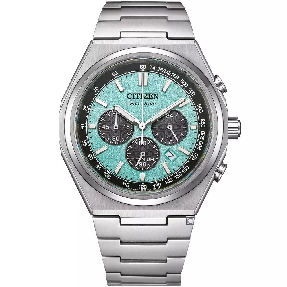 CITIZEN 星辰 Zenshin 超級鈦光動能計時腕錶-42.5mm湖水藍 CA4610-85M