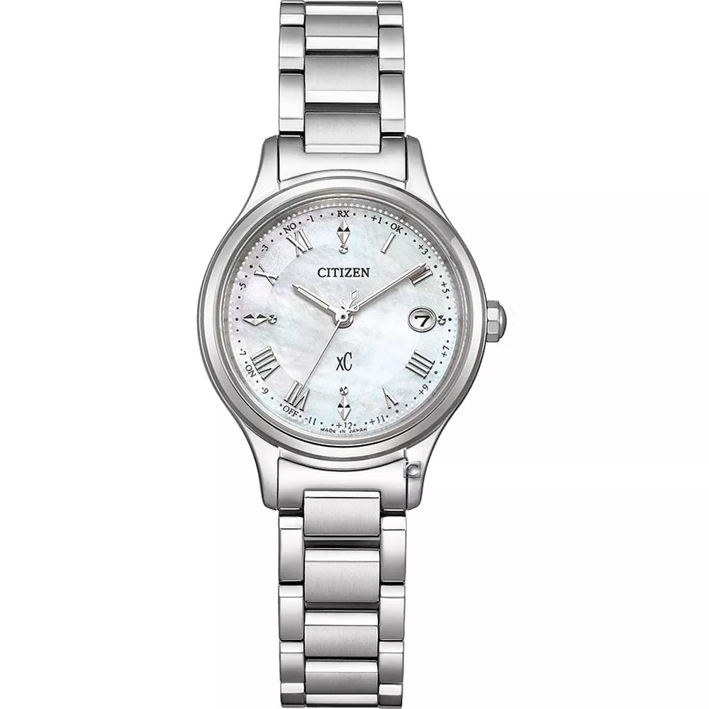CITIZEN 星辰 xC 簡約貝母面光動能電波腕錶-27mm ES9490-52D
