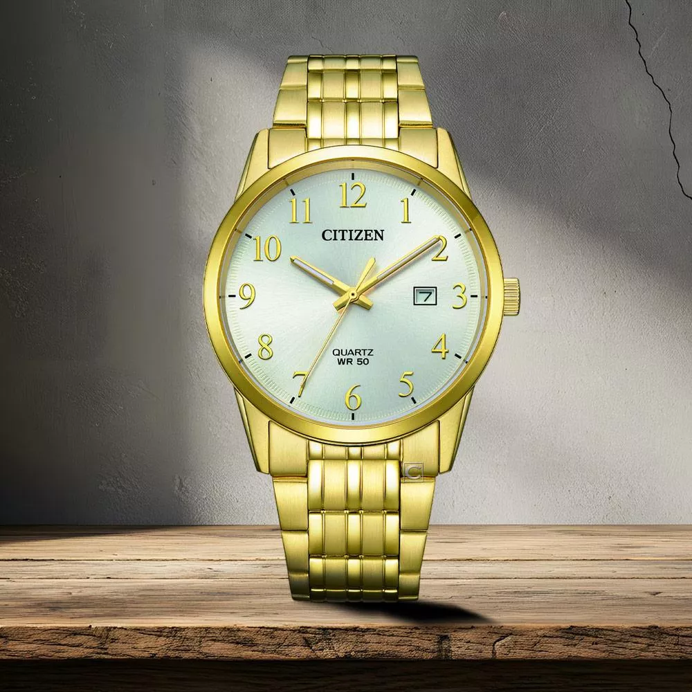 CITIZEN 星辰錶 大三針 時尚腕錶 男錶 手錶-BI5009-58A-金色-39mm