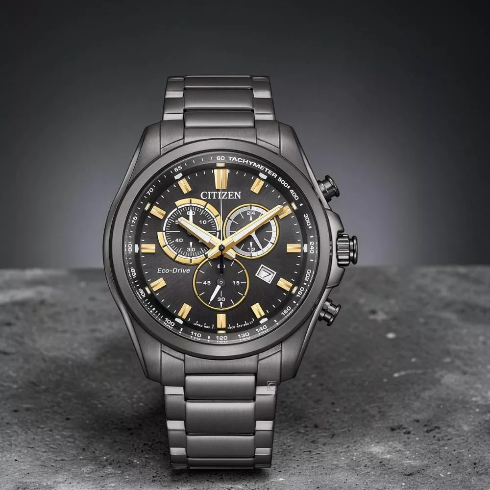 CITIZEN 星辰 光動能三眼計時腕錶 男錶 手錶-黑色-43mm AT2137-50E