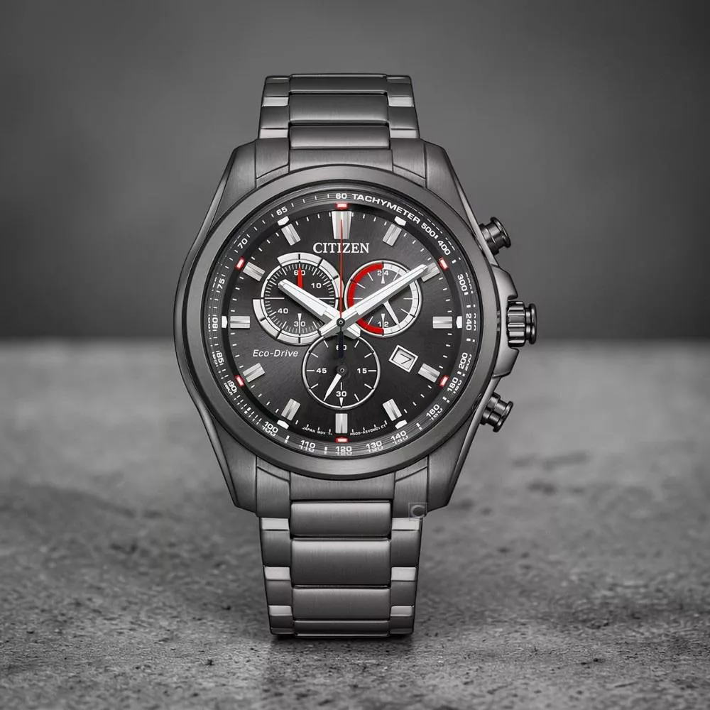 CITIZEN 星辰 光動能三眼計時腕錶 男錶 手錶-黑色-43mm AT2137-50F