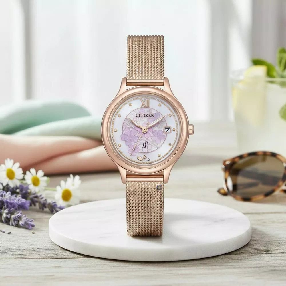 CITIZEN 星辰錶 xC 花曜日限定款 玫瑰金色 光動能錶 女錶 手錶-EW2638-56A