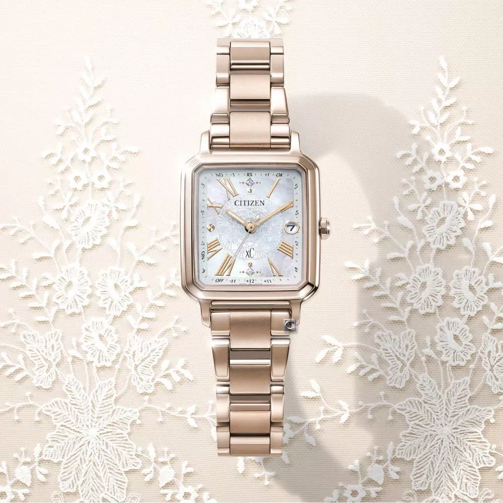 CITIZEN 星辰錶 xC  櫻花粉色方形 電波 光動能 女錶-ES9506-54N
