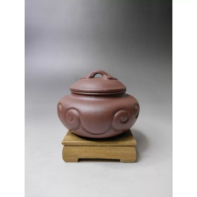 宜興紫砂 茶倉 紫泥 如意  高6公分 上口寬7公分