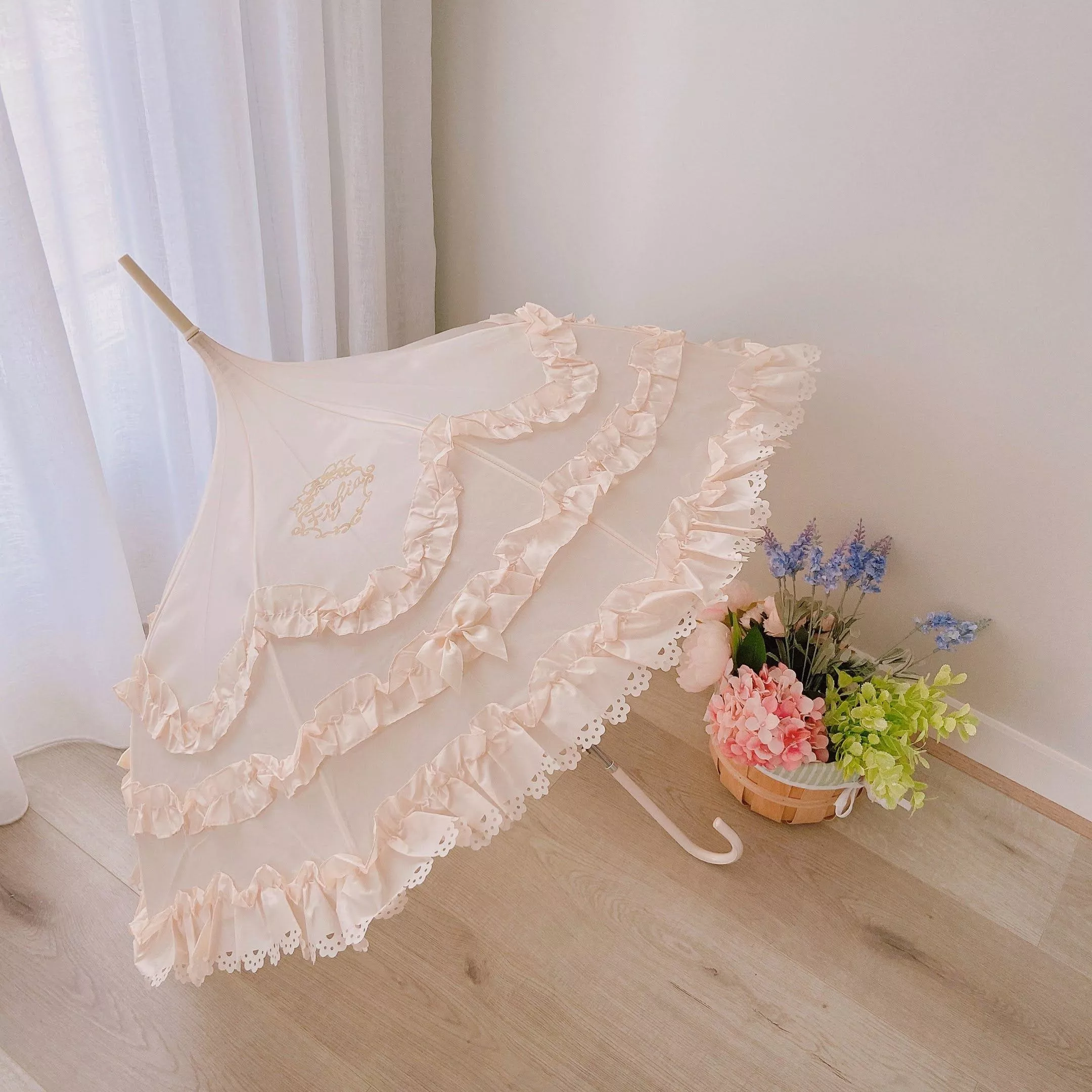 古典浪漫荷葉邊長直傘