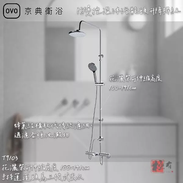 🔨 實體店面 可代客安裝 OVO 京典衛浴 T9103 防燙控溫淋浴蓮蓬頭組