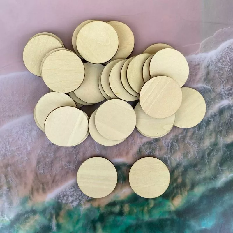3.5cm 圓形木片造型木片【一包50入】蝶古巴特材料，美勞 diy 材料包, 美勞素材 可以客製化或雕刻文字和圖案