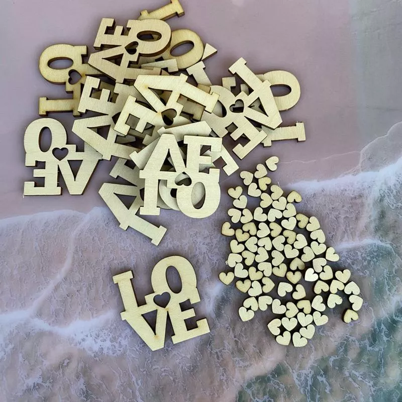 鏤空心形LOVE造形木片【1包15片加送75片小形心形木片】形狀木片 蝶古巴特拼貼手工藝diy材料包 創意木片 裝飾木片