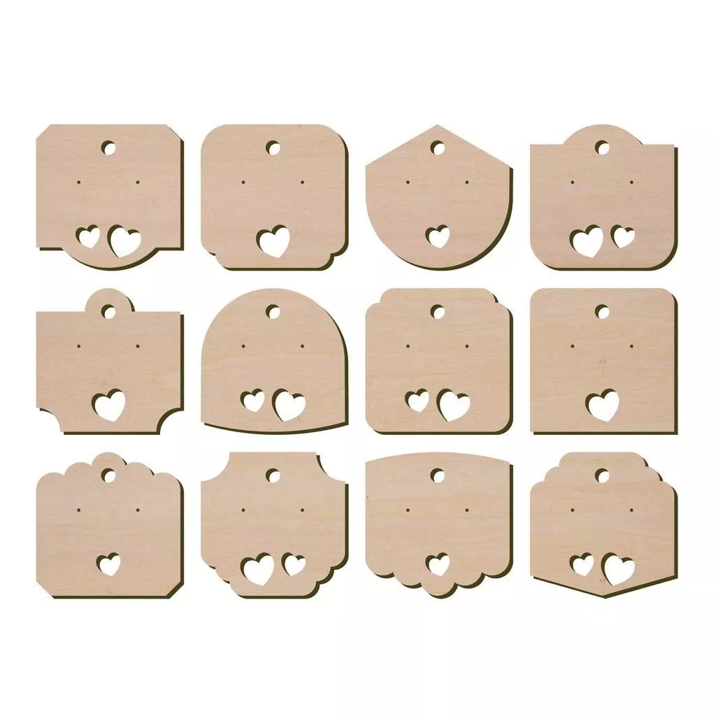 通花心形狀木質耳環卡片, 耳環片, 掛孔耳環卡片, 耳環咭 耳環配件 飾品卡 耳環卡訂製 客製化環卡片 打印Logo