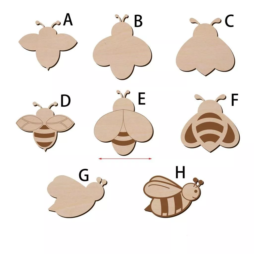 蜜蜂造形木片 椴木合板雷射切割木片 手工木片 木片 diy 拼貼 木片材料 蝶谷巴特 客製化木片【可打孔做鑰匙圈或掛飾】