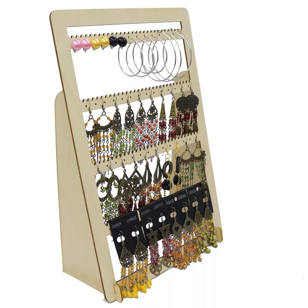 木製4層耳環展示架 耳環架 置物架 文創市集 擺攤 商品陳列 飾品收納 雷雕木片【便攜式】【可拆卸】【可客製化雕刻商標】