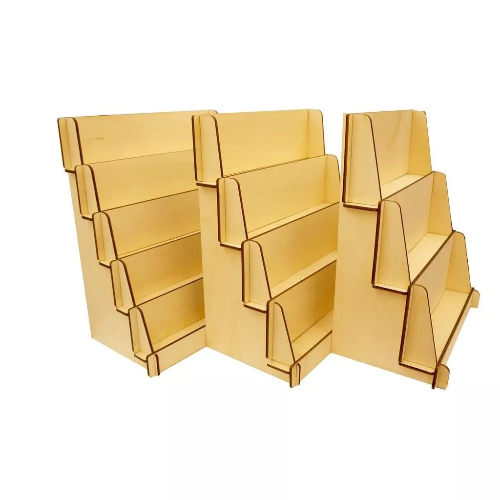 3/4/5層階梯展示架, 容易收藏, 合文創市集、擺攤、商品陳列、飾品收納場景使用 尺寸格式可客製化 (預設材質為椴木)