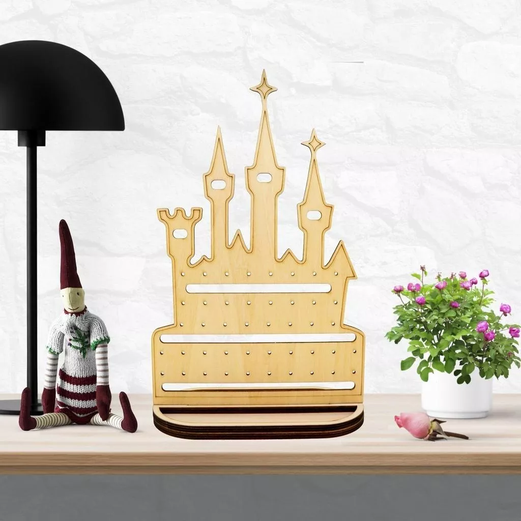 公主城堡耳環展示架，用於耳釘或夾式耳環 女兒生日禮物 可以讓小朋友自己塗裝及裝飾 適合市集擺攤 擺攤道具 飾品展示架