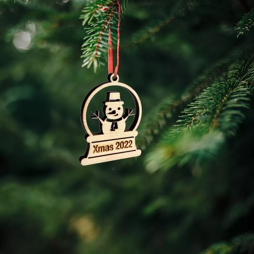 雪人水晶球造形聖誕吊飾, 聖誕掛飾DIY, 可客製化雕刻名字或店鋪名稱, 可雙面雕刻, 可做鑰匙圈