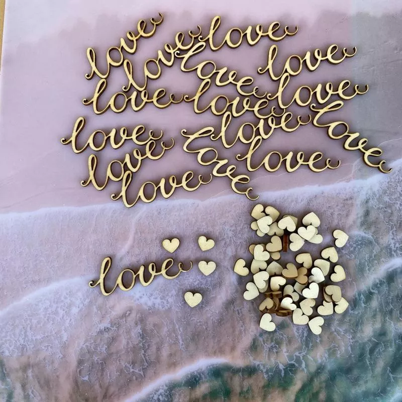 草書LOVE造形木片【1包16片加送50片心形木片】形狀木片 蝶古巴特拼貼手工藝diy材料包 創意木片 裝飾木片