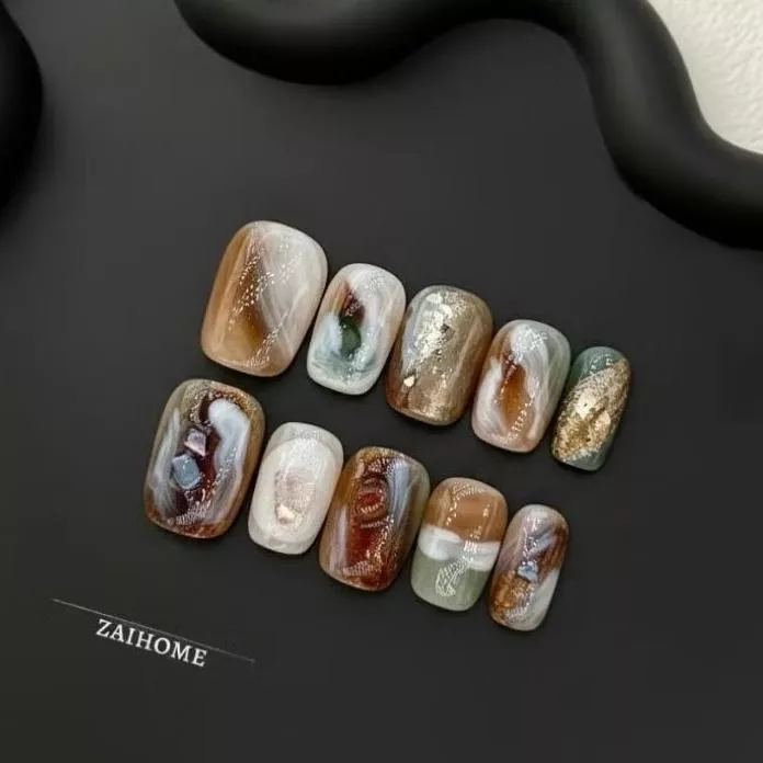 現貨  | 隔日到貨【黑松露-10】新短方 美甲｜顯白穿戴甲 純手工穿戴甲 INS風