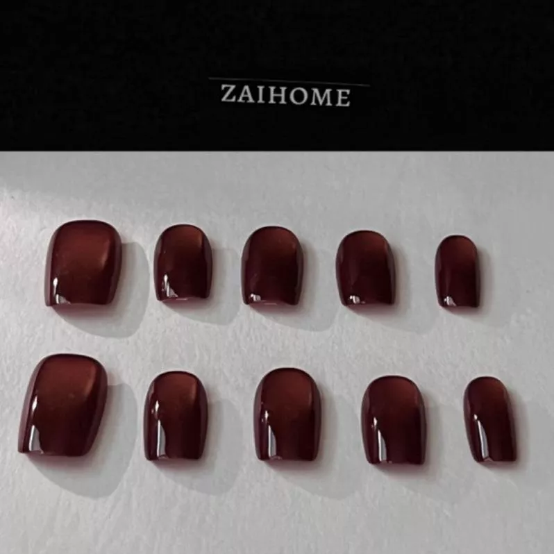 ZAIHOME |【焦糖太妃】新短方 手工穿戴甲 焦糖棕 金屬光澤 顯白美甲 短方甲 穿戴甲