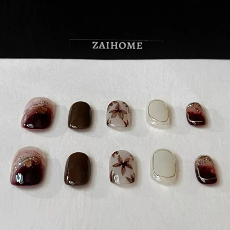 現貨+預購 |【日不落-52】短方圓 玳瑁 琥珀美甲 新款美甲 秋冬美甲 美拉德穿戴甲  純手工美甲