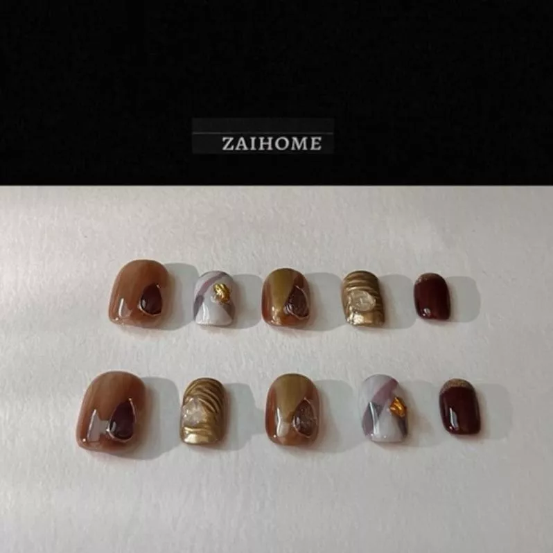 現貨+預購｜【暮光之城-51 】短方圓甲  台灣純手工穿戴甲｜黑紅琥珀 微暗系氣質 約會氛圍款