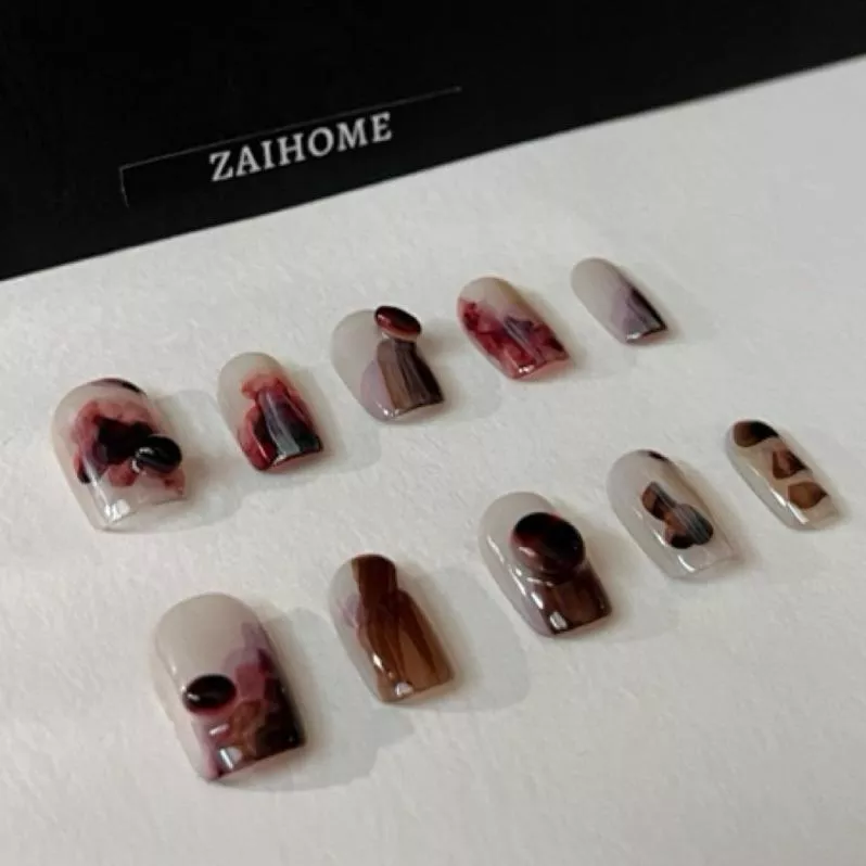 隔日到貨 | 現貨【秋光-02】新短方 原創秋冬琥珀色穿戴甲 純手工穿戴甲