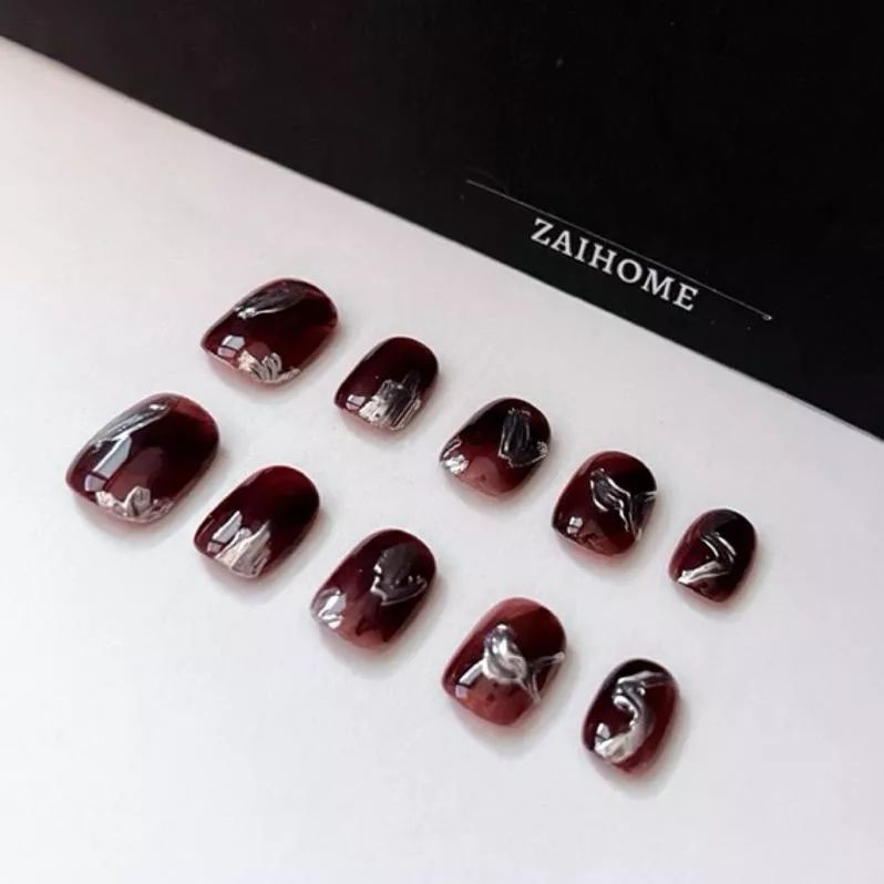 現貨 +預購|【初秋-07】短方圓 黑糖拿鐵 咖啡暈染 短款 新年款穿戴甲 純手工穿戴甲