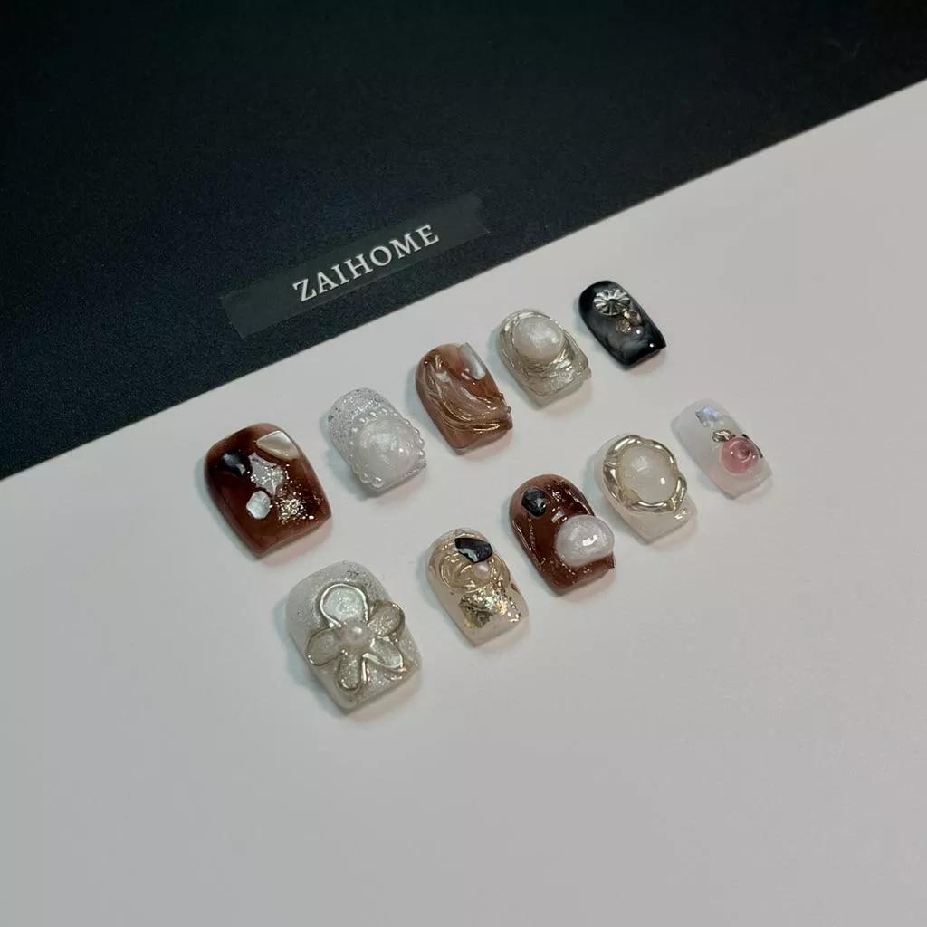 現貨｜隔日到貨 《指上銀河-111》 新短方 立體美甲 貝殼美甲 純手工穿戴甲 附果凍膠 工具組 日系美甲
