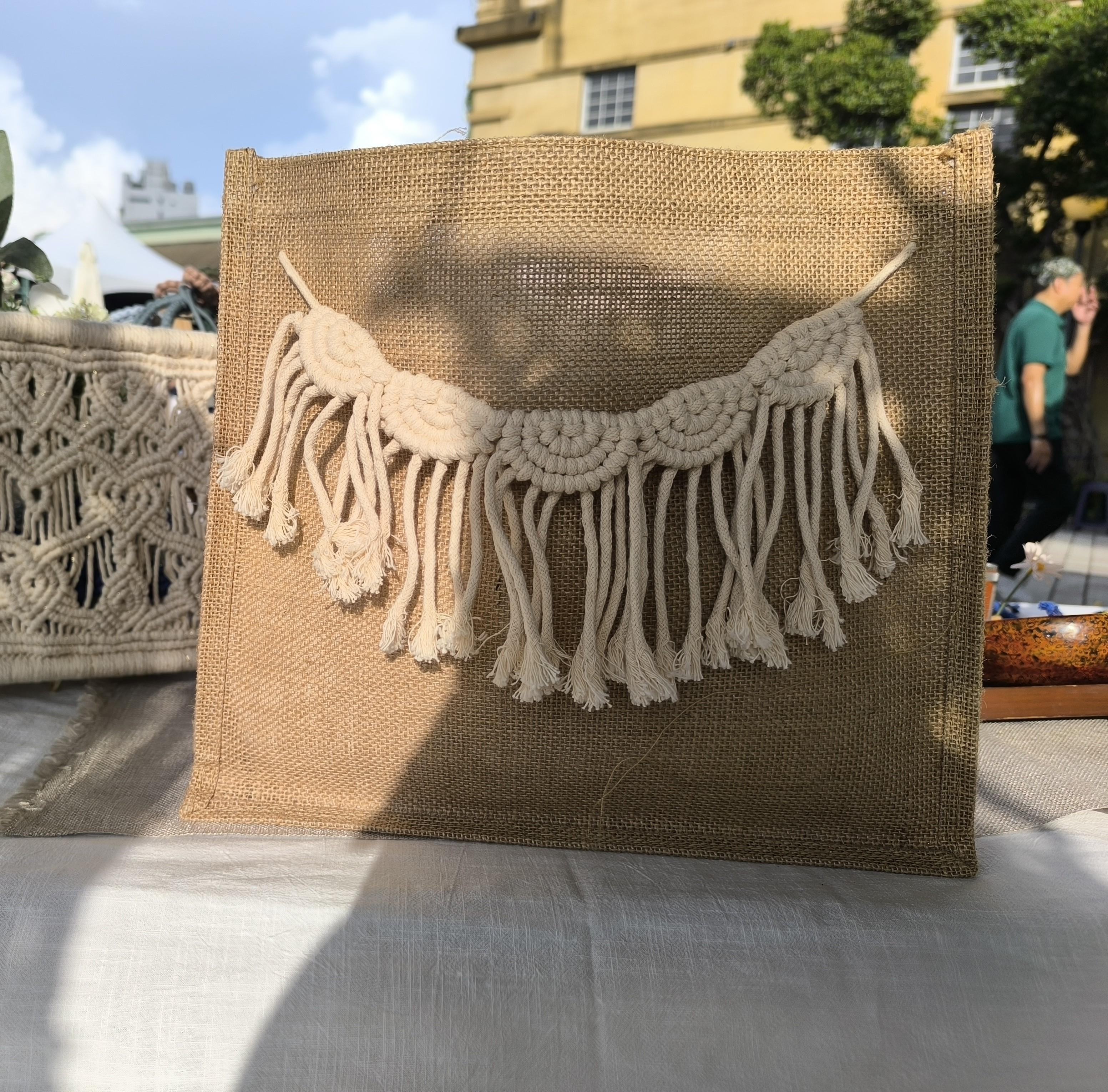 Tote Bag With Macrame Decor棉麻編織袋