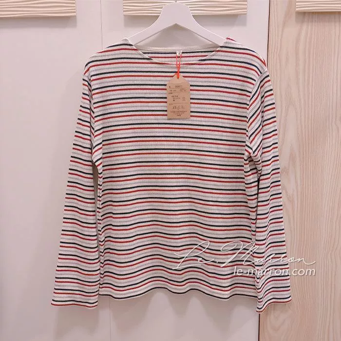 現貨│日單小眾品牌 觸感柔軟 撞色華夫格面料 LL 彈力條紋長袖T恤#4440特價