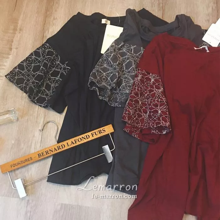 現貨│日單 WORLD旗下 幾何レース袖 縷空蕾絲袖拼接T恤#4265特價